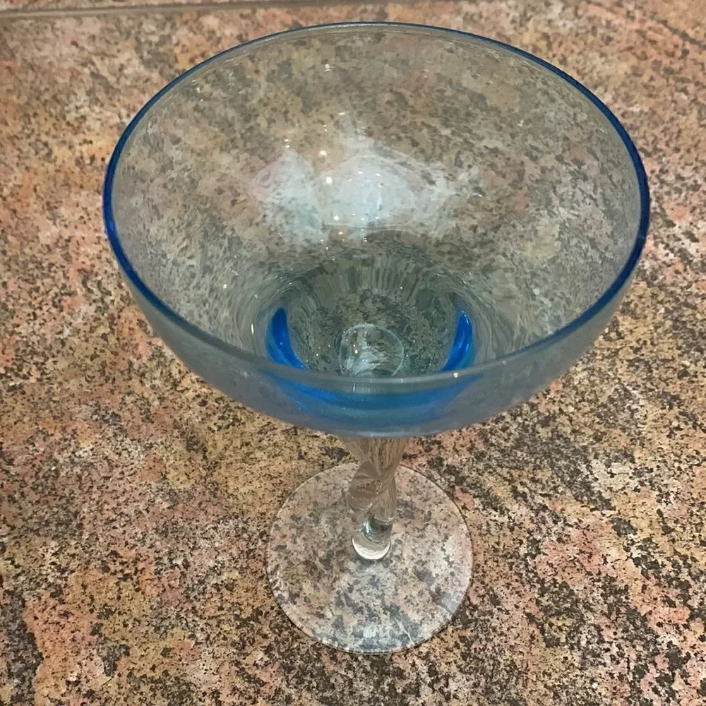 Margarita Glass 2 Piece Set Pink Blue Twisted Stem Design 10 Ounces Each New